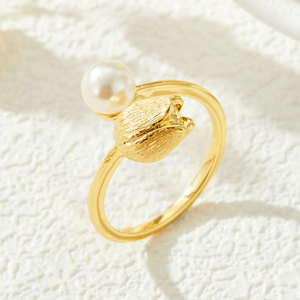 Pearl Tulip Shaped <b>Open</b> <b>Ring</b> AAA Grade Bezel Setting Adjustable Index Finger Band Everyday Wear - Product Image 1