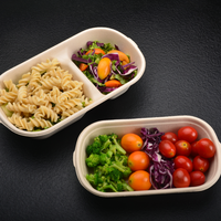 Promotion Ecoway Assiette rigide jetable biodégradable 850 ml, boîte alimentaire multi-compartiments avec couvercle en bagasse pour nouilles, aliments pour bébés, pommes de terre