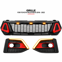 Kit de calandre de rechange pour Toyota Hilux Revo Rocco 2018, noir mat avec décorations rouges, calandre et cache-antibrouillard avec lampe LED