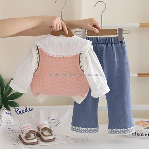 D2875 Ensemble de trois gilets en coton 100% pour filles, style étranger, automne/printemps, tailles 2T à <span class=keywords><strong>14</strong></span> <span class=keywords><strong>ans</strong></span> - Product Image 4
