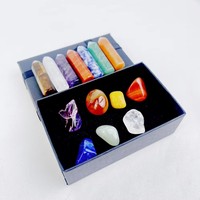 Juego de Siete Chakras de Cristal Natural Pulido, Material Mixto, en Caja, Cuarzo Transparente, Regalos de Meditación y Sanación, Gran Venta