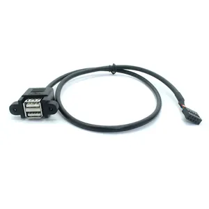 65cm BLK Dual USB2.0 A Female * 2 ke Motherboard 2 * 4pin Dupont kabel Extender dengan sekrup Panel Mount lubang