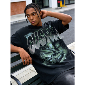 T-shirt pour homme en coton 100% coupe courte, imprimé numérique, personnalisable OEM, silhouette carrée, épaules tombantes, style streetwear oversize - Product Image 2