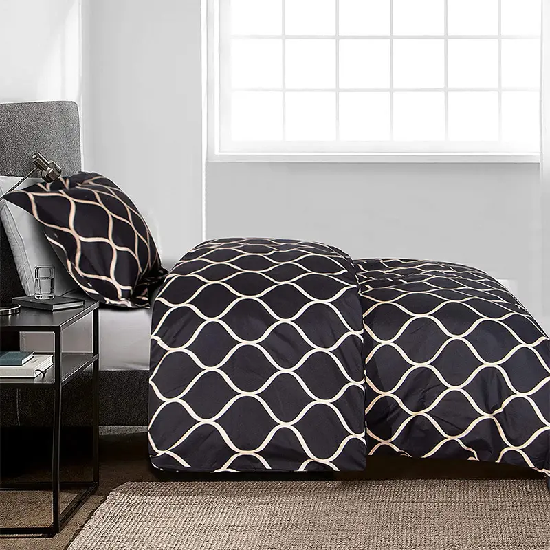 Customize Luxury Bedding Set Super King Duvet Cover Sets 3pcs Geometric Stripes Single Queen Size Black Comforter Bedsheet