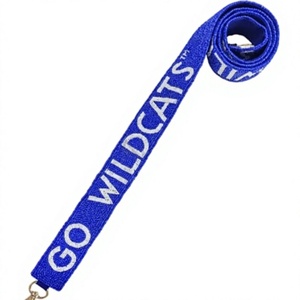 Sangle en tissu perlé bleu CRYSTAL CRAFT avec texte GO WILDCATS en relief, accessoire de mode vintage et écologique pour sac à main - Product Image 1