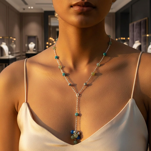 14k Gold 925 <b>Silver</b> Beaded Necklace Women Cross-Shape Gemstone Jewelry Freshwater Pearl Moissanite Gold Plated Chains Daily Wear - Product Image 3