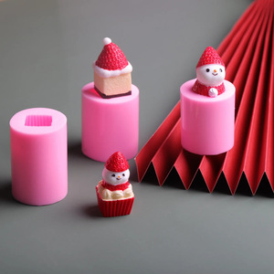 Strawberry Snowman Candle Mold Set 3Pc Pink Cylindrical For Scented Candles Baking Chocolate Fondant DIY - Product Image 1