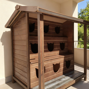 야외 방수 목재 고양이 집 사계절 애완 고양이 쉼터 정원용 - Product Image 4