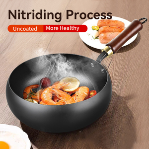 Thiết kế mới không dính không có lớp phủ gang chảo với kính nắp Nhà Bếp Nấu Ăn sắt lớn bụng Fry chảo Chảo wajan kuali - Product Image 3