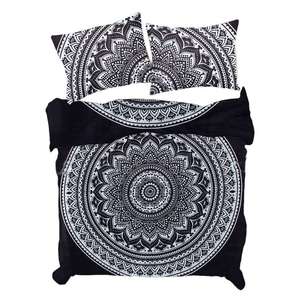 Housse de couette et 2 taies d'oreiller Queen Size, style Boho, motif Mandala Indien Ombré Noir et Blanc - Product Image 2