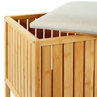 Tabouret de salle de bain en bambou avec panier à linge, panier à linge avec siège rembourré crème |   Usine Homex_BSCI