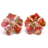 Boucles d'oreilles à tige fleur léopard vintage Boucles d'oreilles florales tortue en acétate