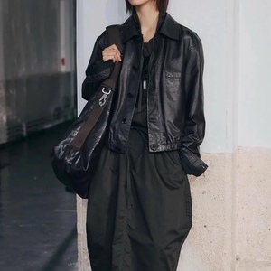 Vestes en cuir véritable de style vintage, manteaux en peau de mouton naturelle, vêtements polyvalents en cuir ciré, vêtements de créateur pour femmes, printemps automne - Product Image 4