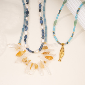 Nuevo collar de accesorios de piedra natural para damas-Collar de cuentas de cristal de gama alta-Collar de perlas de pez pequeño de acero inoxidable - Product Image 2