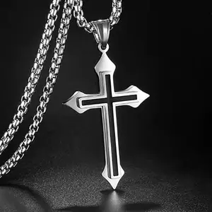 Groothandel Goede Kwaliteit Verzilverde Colar Masculino Cross Ketting Rvs Crucifix Hanger Man Ketting Voor Mannen