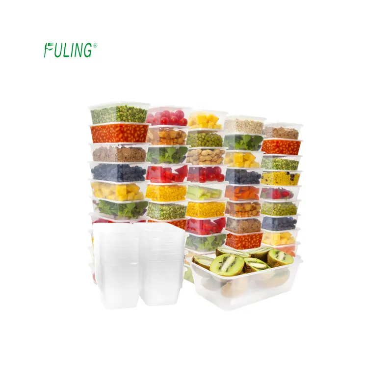 Rectángulo de bandeja de plástico congelador cajas restaurante de embalaje de alimentos de plástico transparente desechables cajas de almuerzo