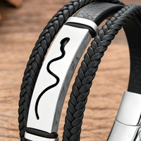 Bracelet en cuir véritable pour homme, cordon tressé avec fermoir magnétique en acier inoxydable gravé, bijoux pour homme