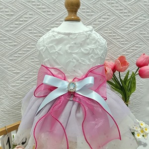 Ropa para Mascotas, Falda Tutú Iridiscente Rosa y Blanca, Vestido de Princesa para Perro, Primavera Verano Cuatro Estaciones, Poliéster de Color Sólido - Product Image 3
