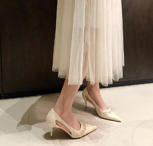 Scarpe con Tacco Alto in Pizzo Nero, Stile Francese Sexy ed Elegante, Nuova Collezione Primavera-Estate, <span class=keywords><strong>Sandali</strong></span> Traspiranti in Velluto - Product Image 5