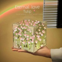 Veilleuse Tulipe Cube Rubik's Fait Main Matériaux DIY Roses Cadeaux d'Anniversaire Saint-Valentin pour Petites Amies Lampe de Table Fleur de Tulipe LED