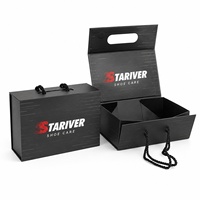 Boîte à chaussures pliable magnétique gain de place, noir mat, personnalisable avec logo, pour chaussures de sport, avec poignée en corde
