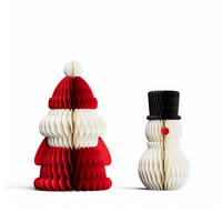 Ensemble de 2 décorations de Noël en papier nid d'abeille écologiques, Père Noël et bonhomme de neige, pliables, aimants 3D, réutilisables, légères, pour la table de Noël