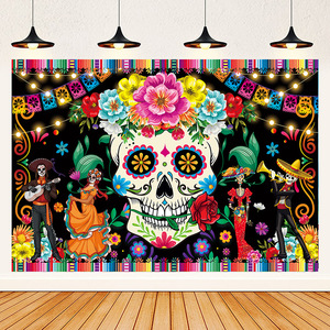 DAMAI Mexican Day of the Dead <b>Party</b> <b>Backdrop</b> Decoration Wall Background <b>Party</b> Decoration <b>Party</b> Supplies - Product Image 4
