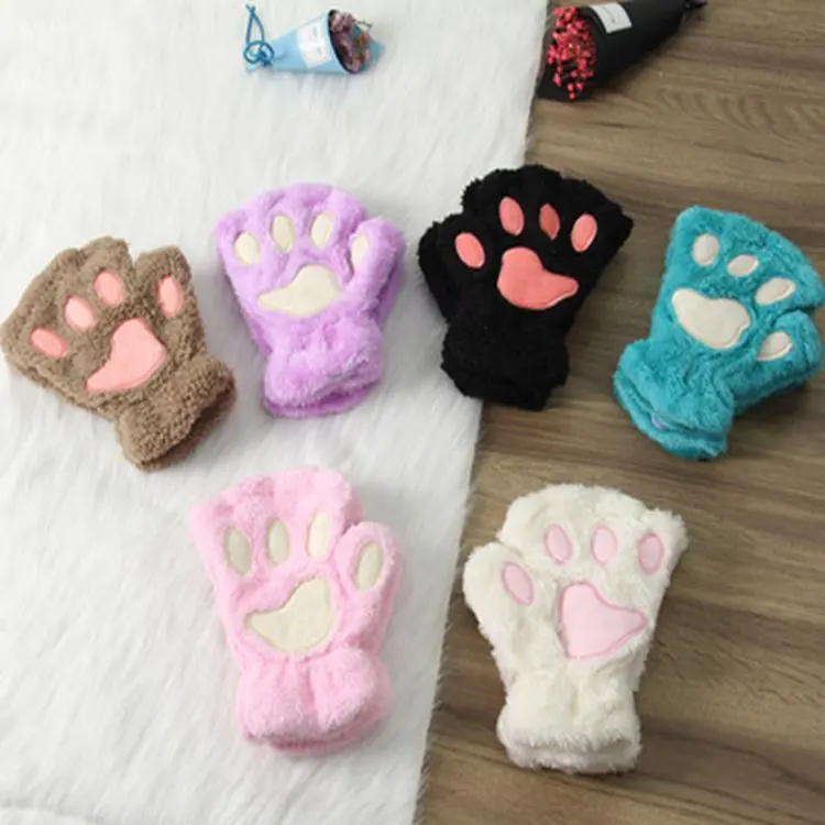 Niedliche flauschige Halb finger handschuhe Bär Katze Plüsch Pfote Klaue Handschuh Mitten Winter Warme finger lose Handschuhe