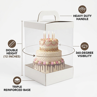 Boîte à gâteau extra haute à étages, 12 pouces, double hauteur, emballage multicouche, poignée renforcée, côté transparent, matériaux recyclés, grande boîte à gâteau