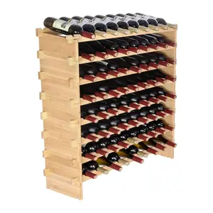 Freistehender Weinhalter auf dem Boden Schauregal 8-Stufen massives Bambusholz-Aufbewahrungsregal 72 Flaschen stapelbares modulares Weinregal