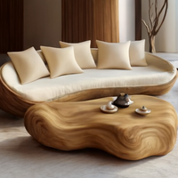 Juego de sofá y mesa de Centro Escultural orgánico Acabado convertible de madera maciza con diseño minimalista curvo para apartamento u hotel