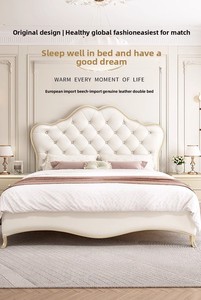 Cama doble moderna y sencilla de 1,8 m, cama de nube de lujo ligera de madera maciza de estilo americano, color crema, estilo francés para cama maestra con funda - Product Image 6