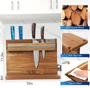 Bloc à <span class=keywords><strong>couteaux</strong></span> magnétique en bois d'acacia <span class=keywords><strong>professionnel</strong></span> avec aiguiseur intégré <span class=keywords><strong>pour</strong></span> une utilisation sur le comptoir de cuisine - Product Image 2