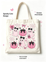 Nouveauté 2026 Sac fourre-tout en toile Halloween 100% toile couleur unie réutilisable portable multi-tailles sac à bandoulière cadeau de fête et de vacances