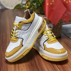 Zapatillas Deportivas Unisex de Cuero de Avestruz Sudafricano, Estilo Retro con Bloques de Color, Zapatos Casuales con Suela de TPR con Amortiguación de Aire, Cuero Exótico Auténtico - Product Image 3