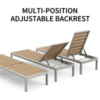 Chaise longue de villa au bord de la piscine, lit de repos en aluminium avec dossier réglable et lattes en teck, résistant aux intempéries, pour patio extérieur