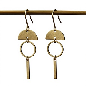 Geometric Drop <b>Earrings</b> Antique Bronze Plated Brass Unisex Vintage Style Fashion Dangle <b>Earrings</b> - Product Image 1