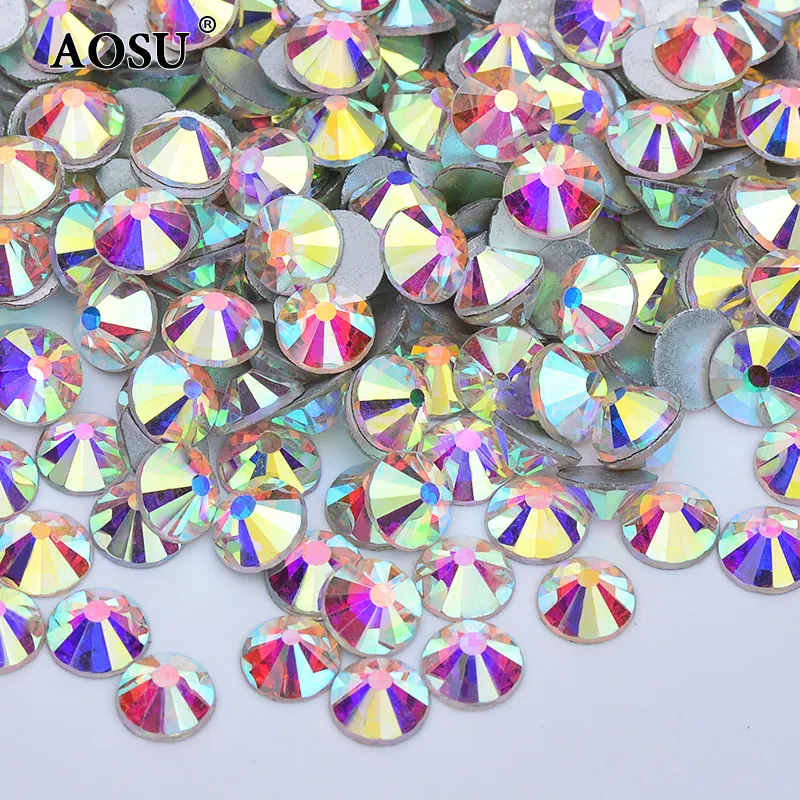 AOSU Top Quality 120 Color SS6 8 10 16 30 Crystal AB Strass Flatback Glass Rhinestones For Garment Accessories