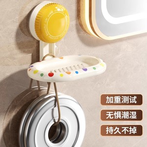 Suction Cup Wall Mount Soap Dish Oval Plastic Drainage Bathroom Rack Cartoon Pattern - Product Image 2
