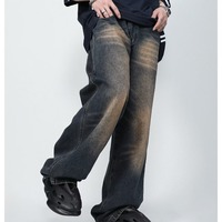 Pantalon chino sur mesure de haute qualité pour homme, jean en denim vintage délavé, coupe large, style hip-hop, en coton.
