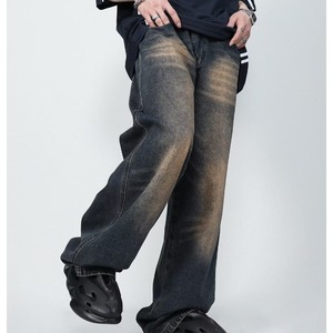 <span class=keywords><strong>Jeans</strong></span> in Denim da Uomo di Alta Qualità con Design Personalizzato, Stile Vintage Lavato, Gamba Larga Hip-Hop in Cotone - Product Image 5