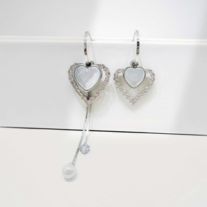 Custom plata Heart Shape plata 925 sterling <b>Silver</b> Drop <b>Earring</b> Romantic women party 14k gold plated pearl <b>long</b> chain <b>earrings</b> - Product Image 1