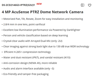 Caméra IP Dôme PTZ AcuSense 4MP Blanche DS-2CD2146G3-IPTRZ(S2U)Y 2.8-12mm Motorisée IR30m avec carte pour bureau - Product Image 3