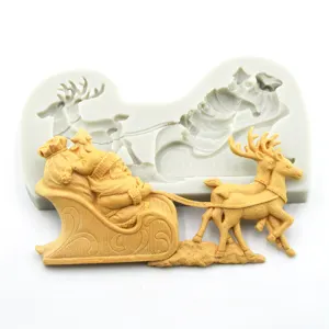 Christmas Elk Sleigh Silicone Fondant Mould Chocolate Handmade Soap Mold Cake Decorating DIY Baking Tools