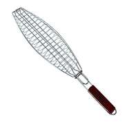 Vente chaude Professionnel Unique Poisson Grill Panier Net Manche En Bois Outil En Métal pour Griller BBQ Outil
