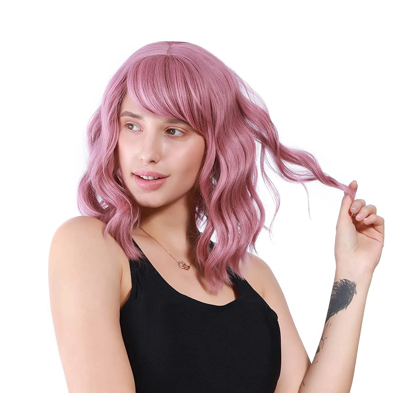 Wavy Bob Wig with Bangs Shoulder length Synthetic Daily Use Costume Cosplay Halloween Party Wigs