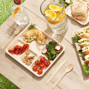 Plateau de service compostable en bagasse de canne à sucre à 5 compartiments, écologique, vente en gros pour la restauration événementielle - Product Image 3