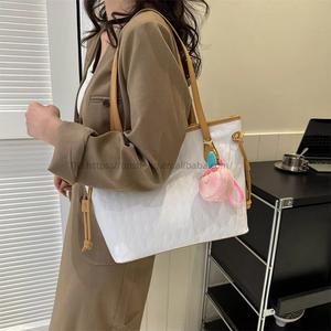 New Arrival Large Capacity <b>Tote</b> Shoulder Bag PU <b>Zip</b> Closure Casual Large Capacity <b>Tote</b> Bag Stylist Rhombic Handbag for Women - Product Image 2