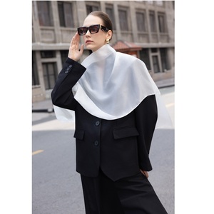78% Polyester 18% Rayon 4% Spandex Solid Breathable Regular Fit Woven Silk Notched Collar Women's <b>2</b>-<b>Piece</b> Long Office Top <b>Set</b> - Product Image 3