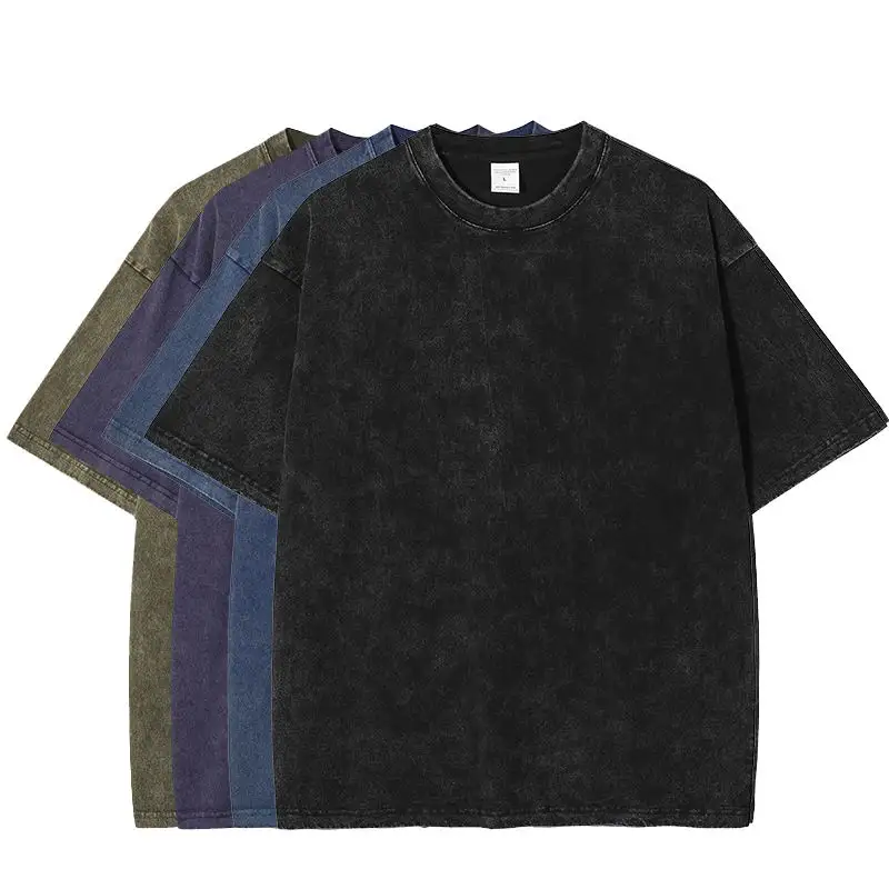 High Quality 100 Cotton Acid Wash 250Gsm Heavyweight Vintage Men T Shirt Custom Blank Vintage T Shirt